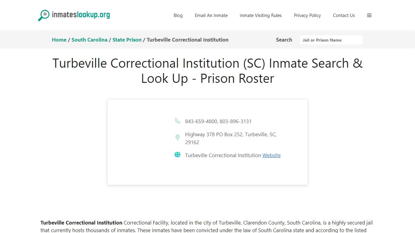 Turbeville Correctional Institution (SC) Inmate Search & Look Up ...